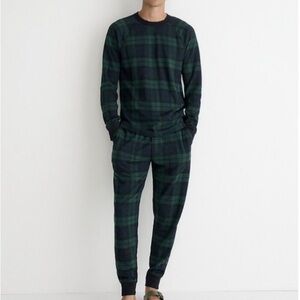 JCrew Double Knit Lounge Set Mens Large Plaid 2pc Pajama Jogger Egyptian Cotton